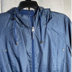 Intl Details Parka In A Pocket Blue Space Dye Packable Hooded Jacket Womens M